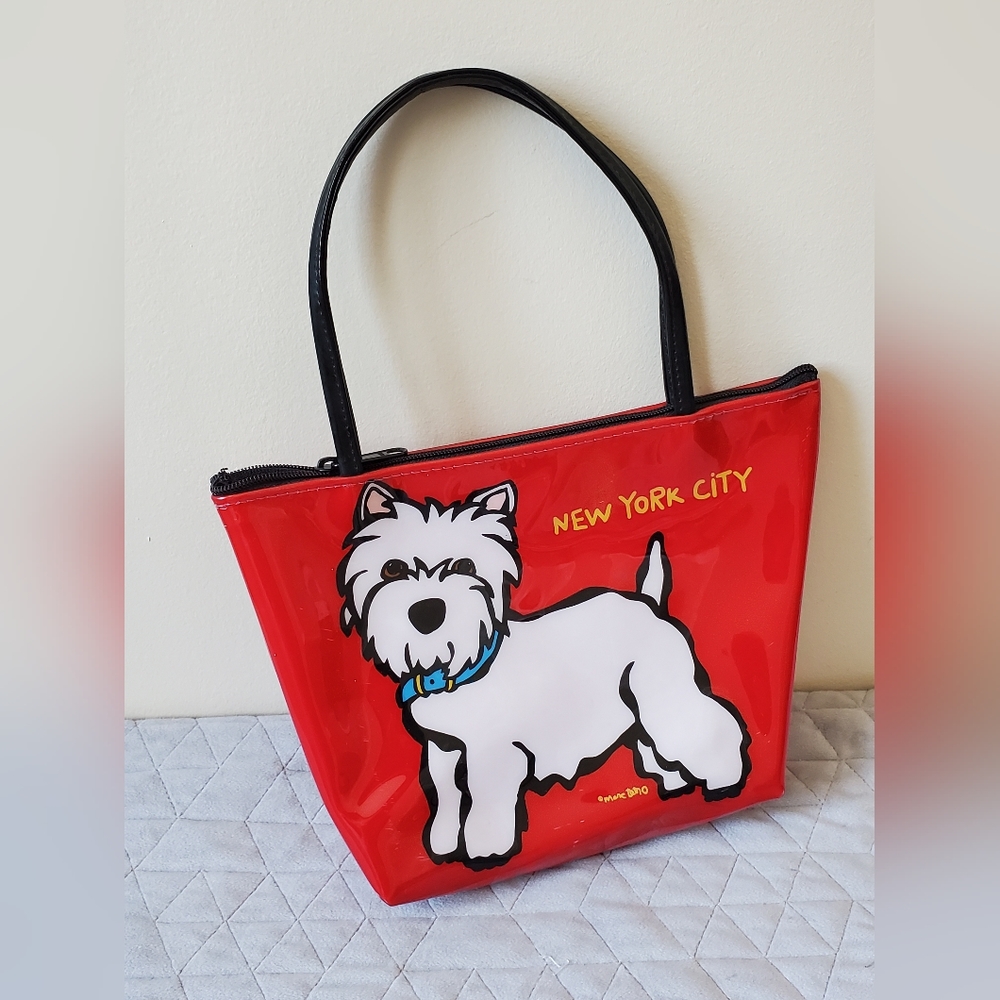 Marc Tetro NYC Westie Small Red Zipper Top Handle Purse Tote